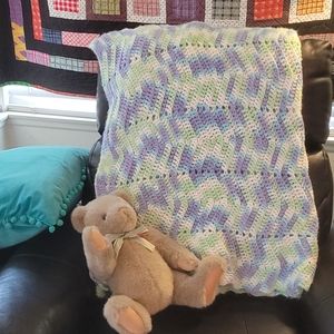 Vintage handmade purple & Green Crochet Afghan